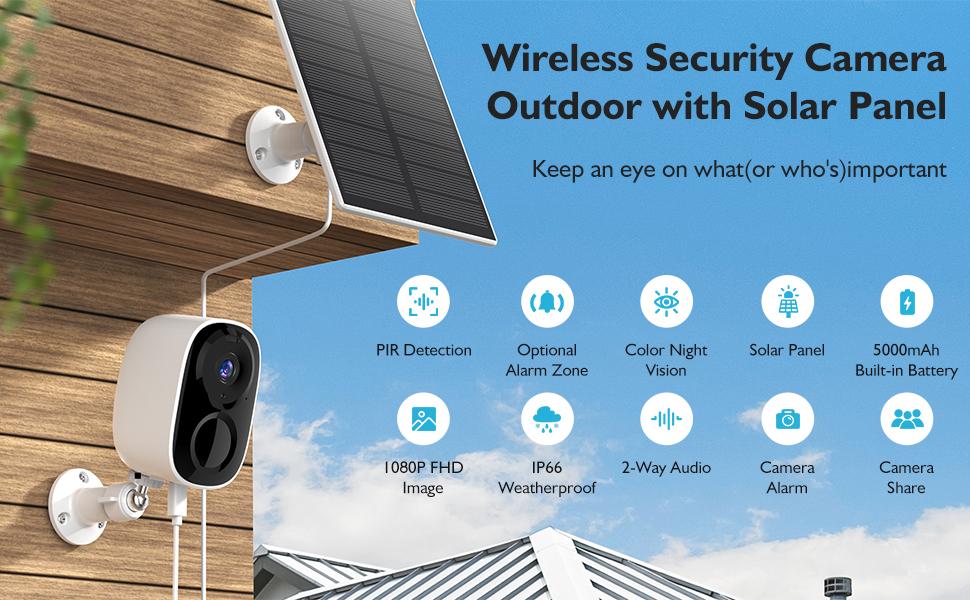 Hawkray Solar Security Cameras Outdoor, 2K Battery Powered WiFi Bluetooth Surveillance Wireless Outdoor Cameras for Home Security System, Night Vision, Motion Detection, 2-Way-Talk, IP65 Weatherproof