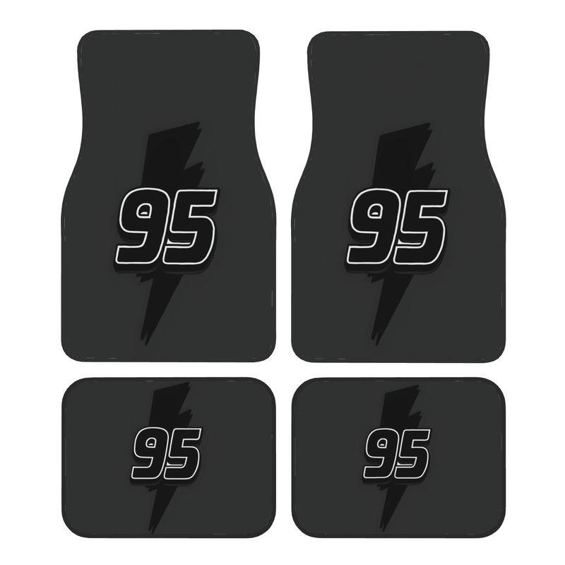 4pcs Car Floor Mats with Lightning Bolt & Number 95 Logo | Easy Clean Polyester Interior Accessories, Universal Fit for Most Vehicles