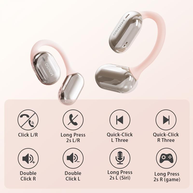 MINISO MS162 OWS Open Ear Bluetooth Earbuds HIFI Sound Quality Music Wireless Earbuds Gaming with Low Latency Wireless Headphones IPX5 Waterprooof OWS Earphones Comfortable Wearing Earbuds Touch Control Built-in Mic Hearphones Compatible With All Phones