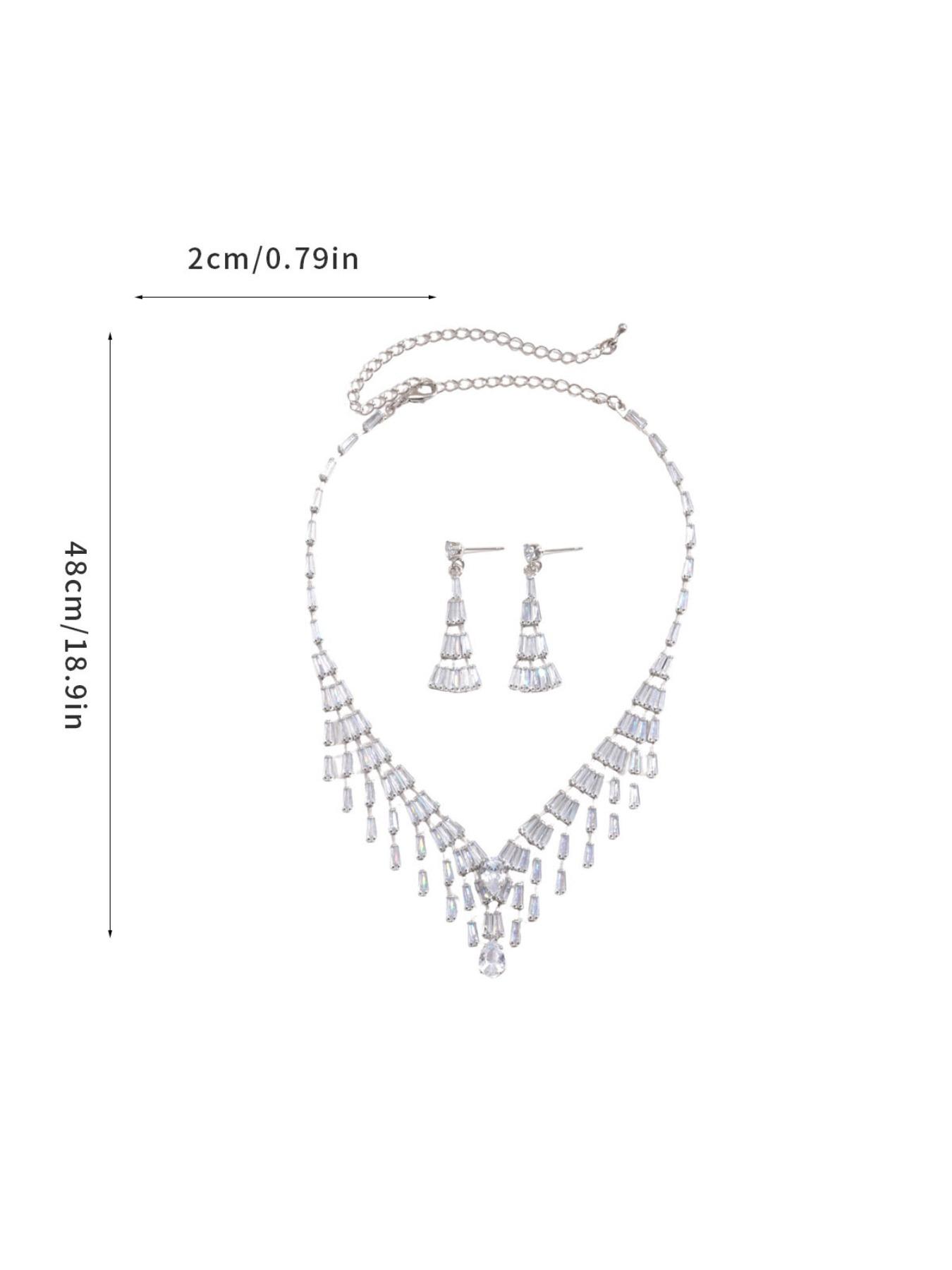 Sparkling Rhinestone Earrings Necklace Set, Elegant Jewelry Gift for Women, Perfect Birthday Anniversary Present for Mom Sister Friend Wife Grandma