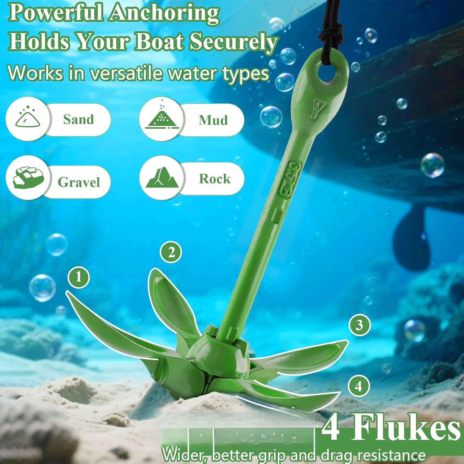 Kayak Anchor, 3.5 Lb Folding Marine Grapnel Anchor Kit with 40ft Rope and Buoy for Kayaks Jet Ski SUP Paddle Boards PWC Inflatable Small Boat Canoes Fishing, Kayaking & Boating Accessories
