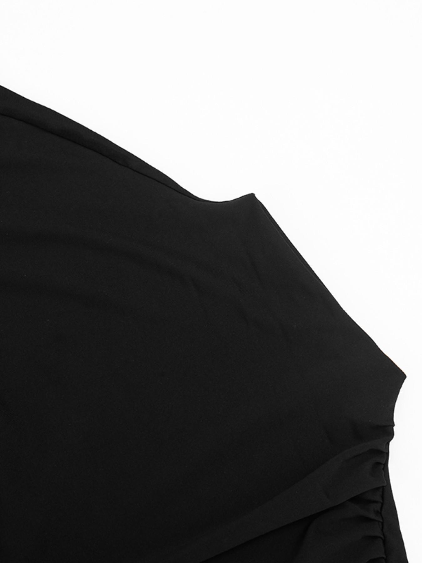 Women's Flutter Sleeve Ruched Waist Short Fitted Commuter T-Shirt, Unique Button Design, Fashionable and Versatile, Casual Style, Button Closure Shirt