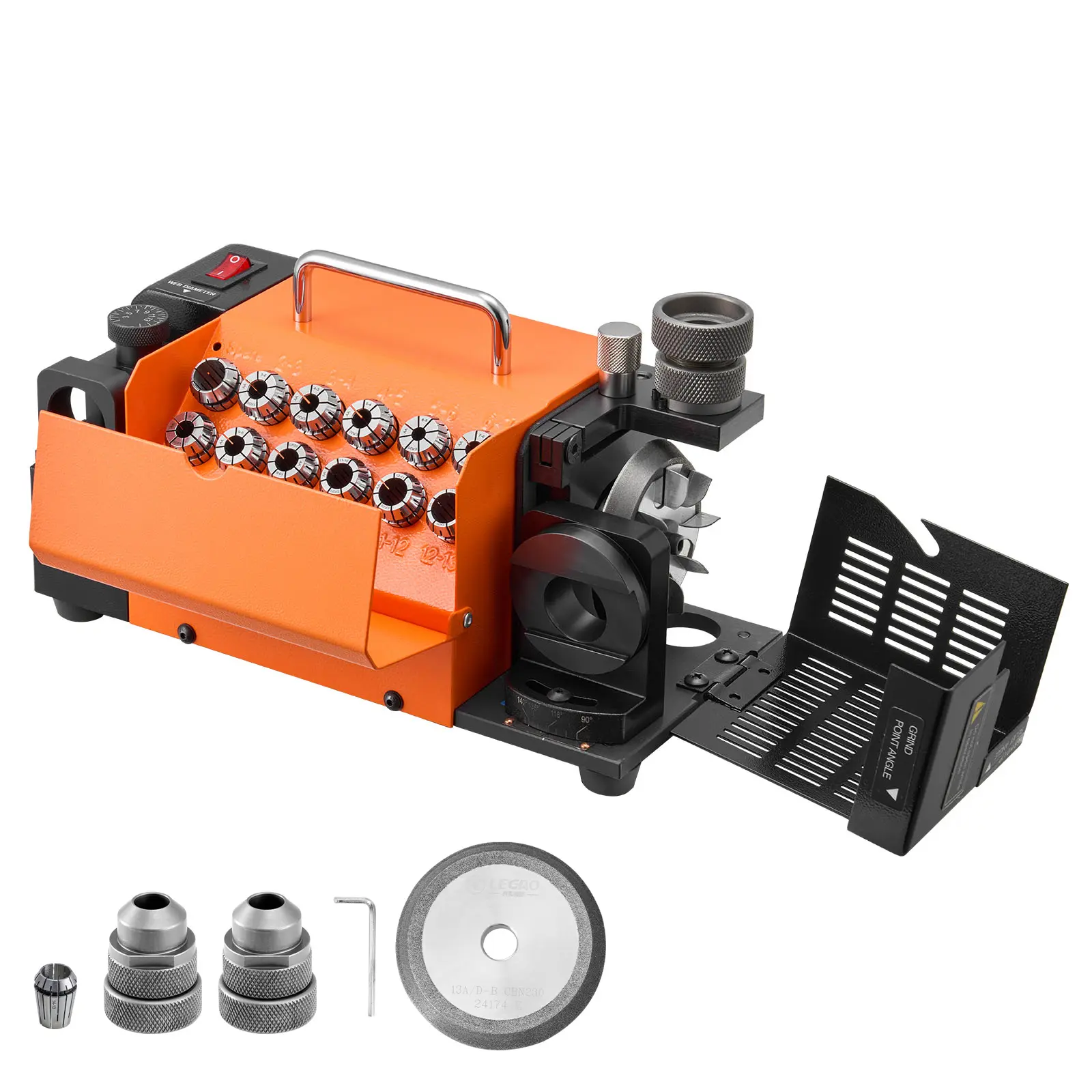 MR-13A+ Drill Bit Sharpener - CBN Wheel Grinder with 3-15mm Capacity, 95°-135° Adjustable Angle, 5800 RPM High-Speed Motor, Collet System, Re-sharpens Bits for Workshop Users