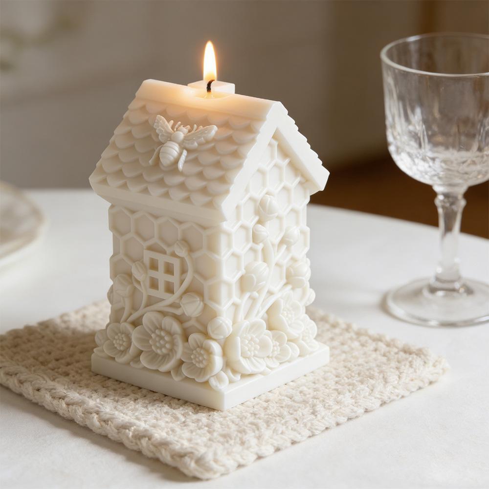 Honeycomb Small House Embossed Flower Candle Mold DIY Honeycomb Hut Shape Multifunctional Aromatherapy Plaster Epoxy Soap Mold Easy To Release Creative Handmade Ornaments