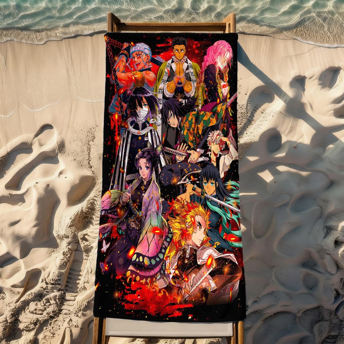 Kimetsu no Yaiba  beach towel, soft texture, beach blanket, is a soft and lightweight sand blanket for travel, swimming pool, surfing, yoga, camping, travel towels, personalized towels. Is Christmas, Holidays, Birthdays, Halloween
