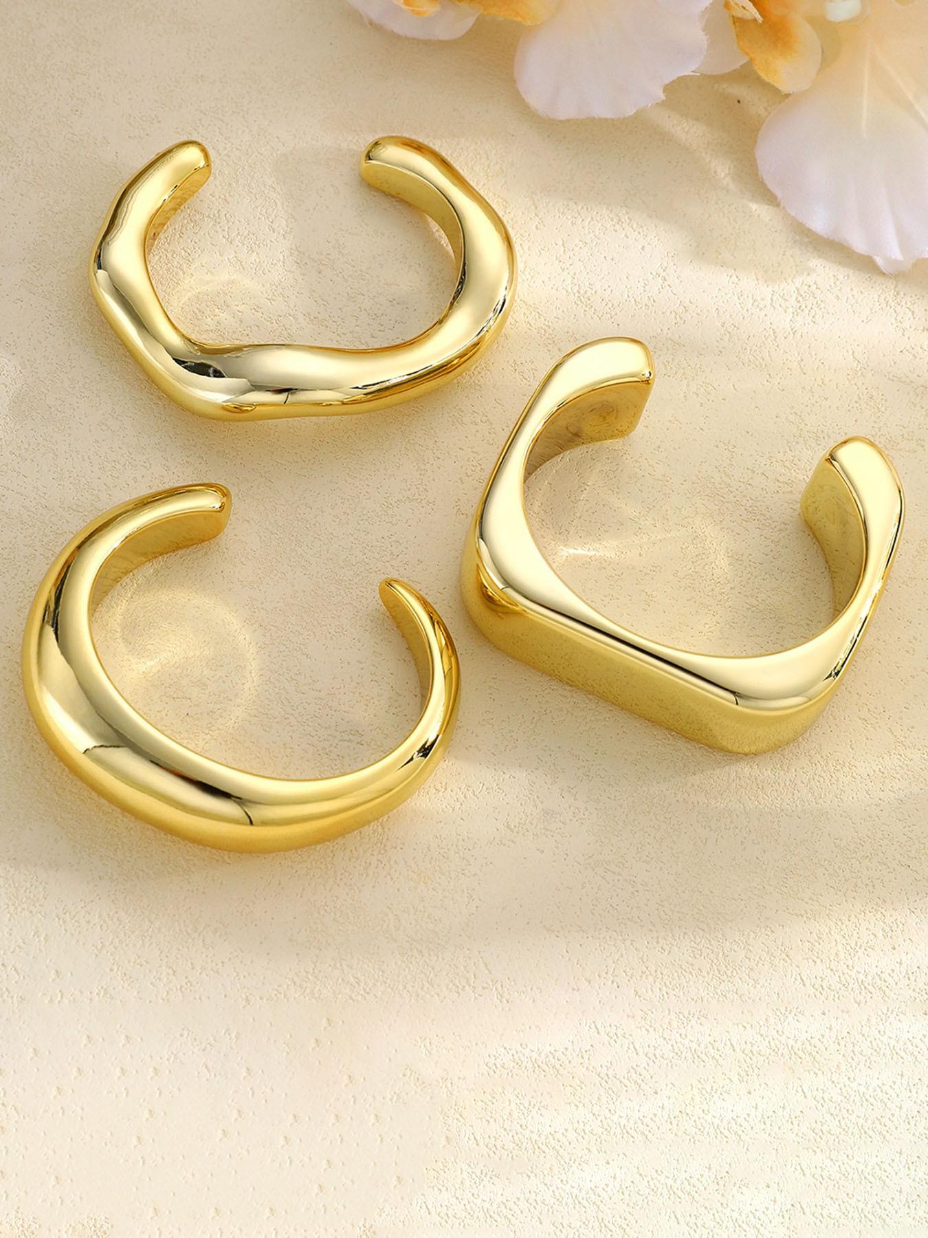 3-Piece Vintage Elegant Fashion Casual Minimalist Wide Wave Arc Ccb Resin Lightweight Open Bangle Set for Women, Perfect for Daily Wear, Parties, Weddings