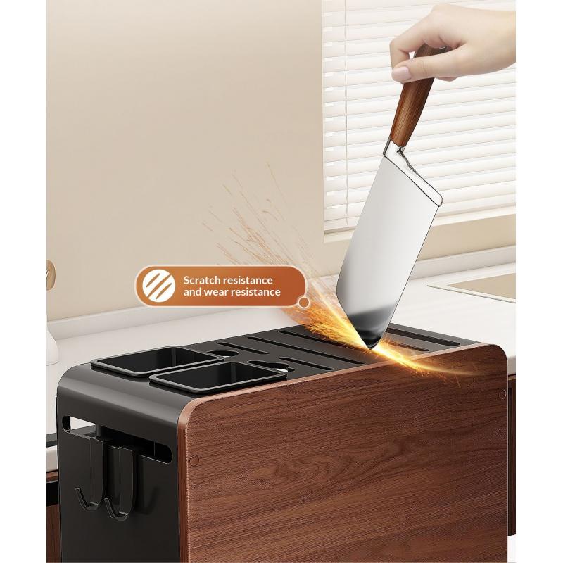 1pc New Vintage Chinese Style Wooden Knife Block - Countertop All-in-One Organizer for Knives, Cutting Boards & Chopsticks! Sturdy Solid Wood Holder, Space-Saving Design, Stylish Kitchen Storage Rack for Home Use
