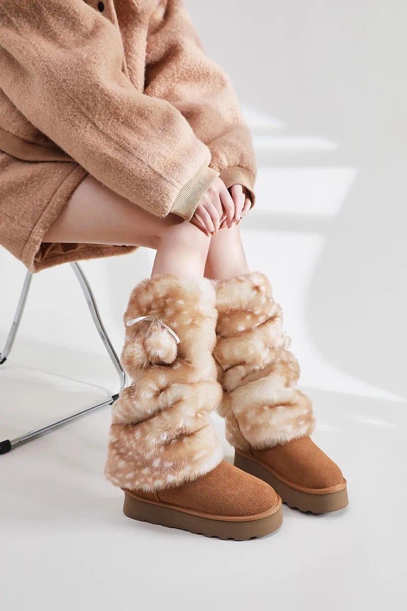 Autumn and Winter Cute Plush Leg Cover Warm Deer Print Faux Fur Plush Leg Warmers JK College Style Cosplay Boots Chrismas Gifts