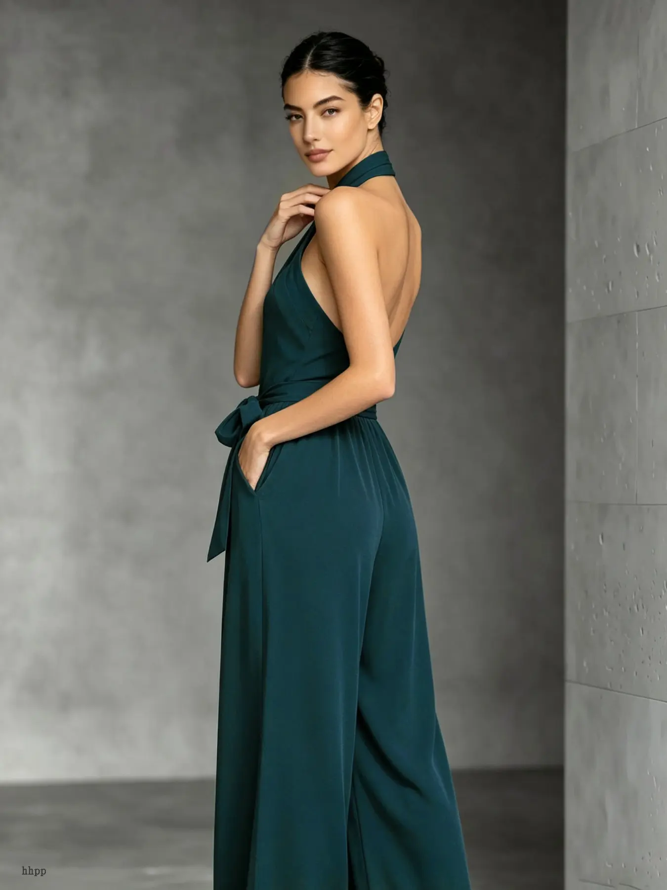 Cross Neck Jumpsuit, Elegant Slim-Fit Long Pants, Evening & Home Wear, Adjustable Waist, Plain Surface, Unlined, Batch Number 2026-Tk