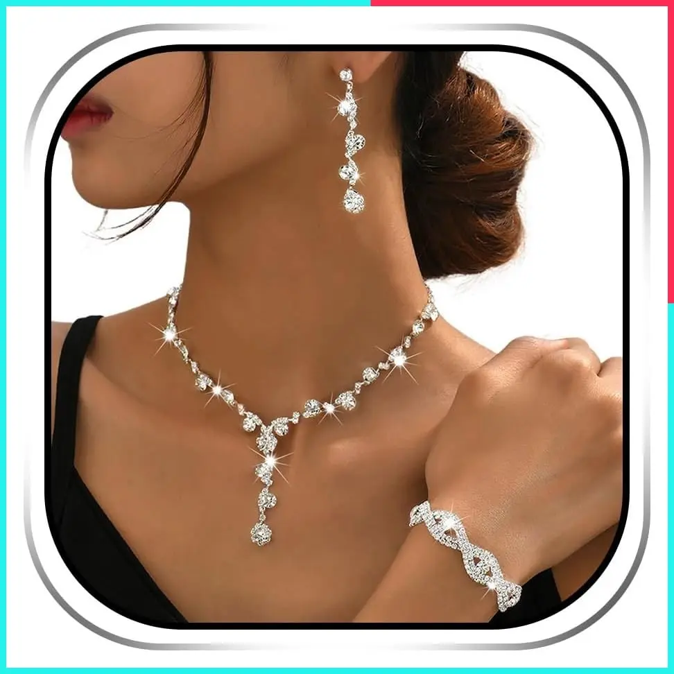 Rhinestone Earrings and Sparkly Bracelet, Party Prom Jewelry for Women