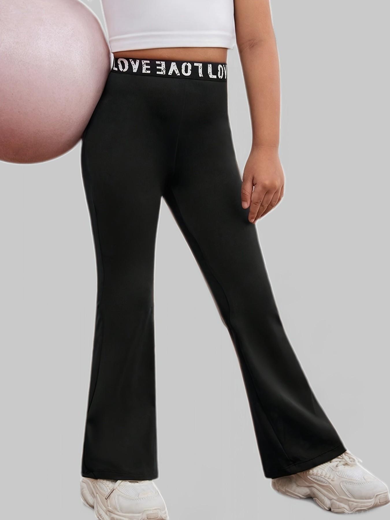Breathable Girls Flare Pants with Love Waistband, High Elasticity Bootcut Trousers, Comfortable Gym & Daily Wear Bottoms