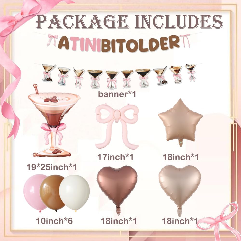 A Tini Bit Older Birthday Decorations Espresso Martini Birthday Party | Martini Balloon Bow Heart Shape Foil Balloons for Bachelorette Decor Girls Bithday Party Supplies
