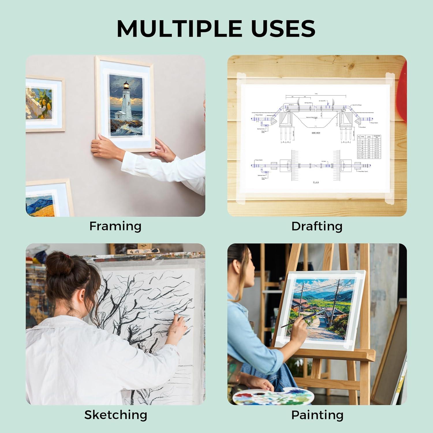 [JusArt] Artist Tape for Watercolor Paper, 1/2 inch Wide 200FT Long, White Art Tape for Masking, Drafting and Painting, Acid Free, Low Tack