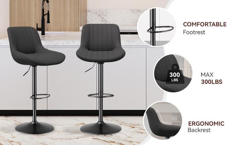 Bar Stools Set of 2, Adjustable Modern Swivel Bar Stools with Backs, Counter Height Performance Fabric Island Chairs for Home Kitchen, Dark Brown