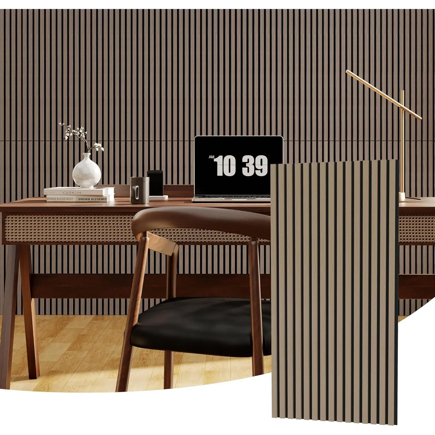 3D Fluted Acoustic Wood Slat Wall Panel – Modern Soundproof & Noise Reducing Decorative Panel – Easy Install – For Home, Office, Studio, Theater – Wood Textured Sound Absorption – 11.8"x47.2" (2 or 4 Pack)