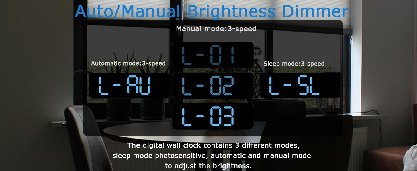 Digital Wall Clock Modern Large Display LED Technology Countdown Dimmer Date Week Temperature BlueMen Room Decor Partment Accessories,Electronic Wall Clock, Decorative Living Room Wall Clock, Light Set, Halloween Decor,Mount Switch