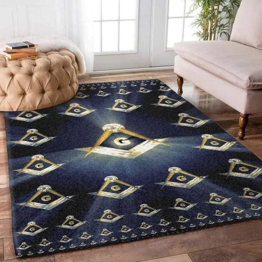 Masonic Square and Compass Flannel Area Rug - Freemasonry Symbol Print Soft Mat for Living Room, Non-Slip Lodge Home Decor #MasonicRug #FreemasonryMat #LodgeHomeDecor #SquareCompassCarpet #NonSlipFlannelRug