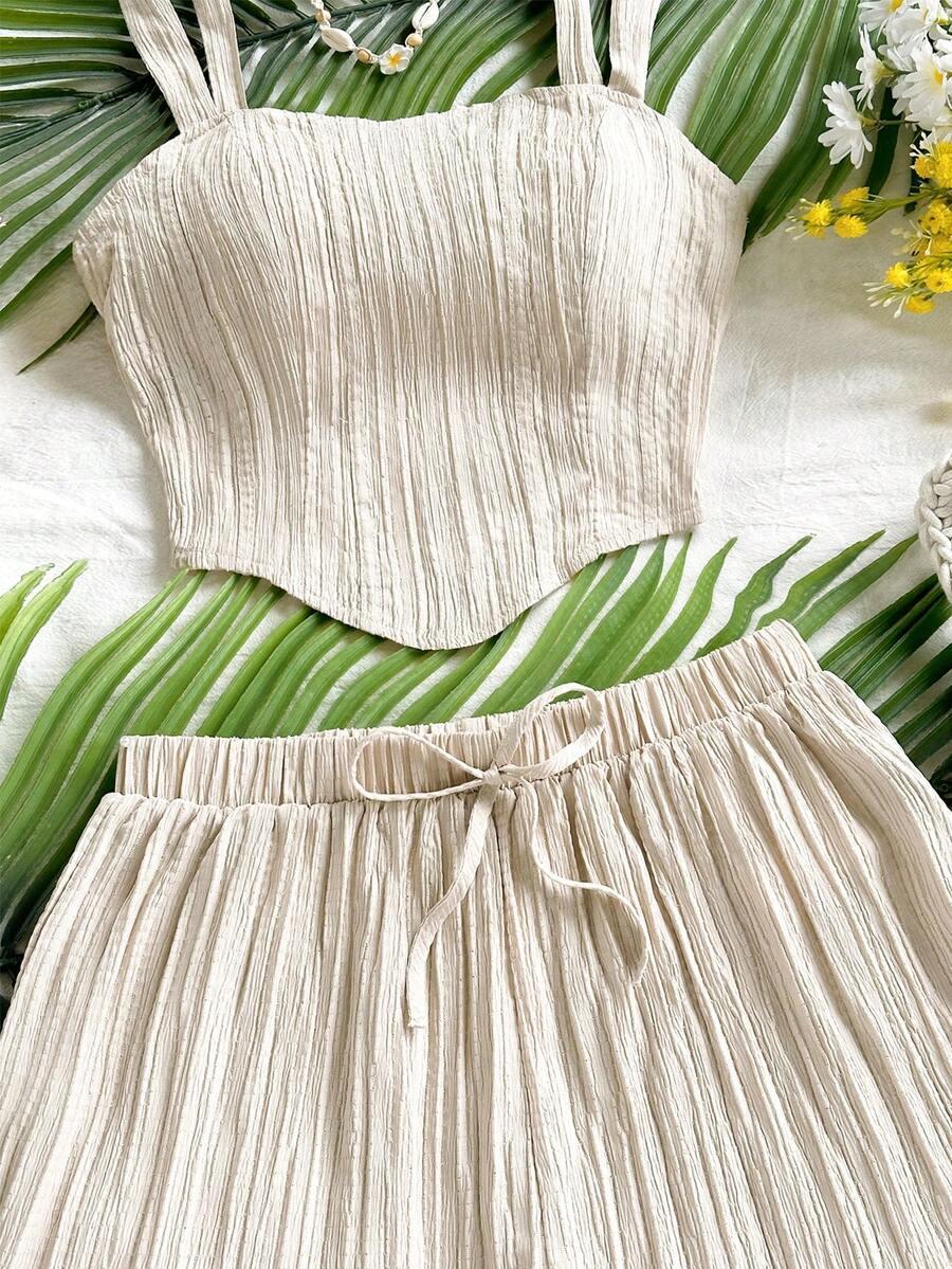 Women's Vacation Casual Resort Solid Color Spaghetti Strap Sleeveless Tank Top and Shorts Set, Summer Lounge Set, 2-Piece, Comfortable and Stylish, Perfect for Relaxing Days