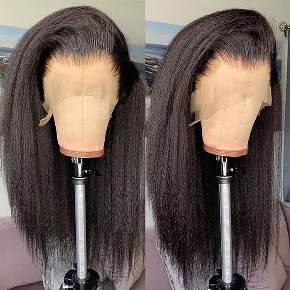 Bling Hair Kinky Straight Lace Front Wigs 13x6 360 Lace Frontal Wig Real Human Hair Pre Plucked With Baby Hair 180% Density Yaki Straight Transparent HD Glueless Lace Wig Human Hair Wigs For Women SpringStatements