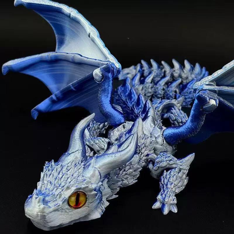 3D Printed Double-Horned Winged Dragon Figurine, Flexible Fully Articulated Multi-Joint Movable Model with Iridescent Gradient Finish, Room Decor, Household Items Decor, Sports & Outdoor Protective Gear Styling Accessory