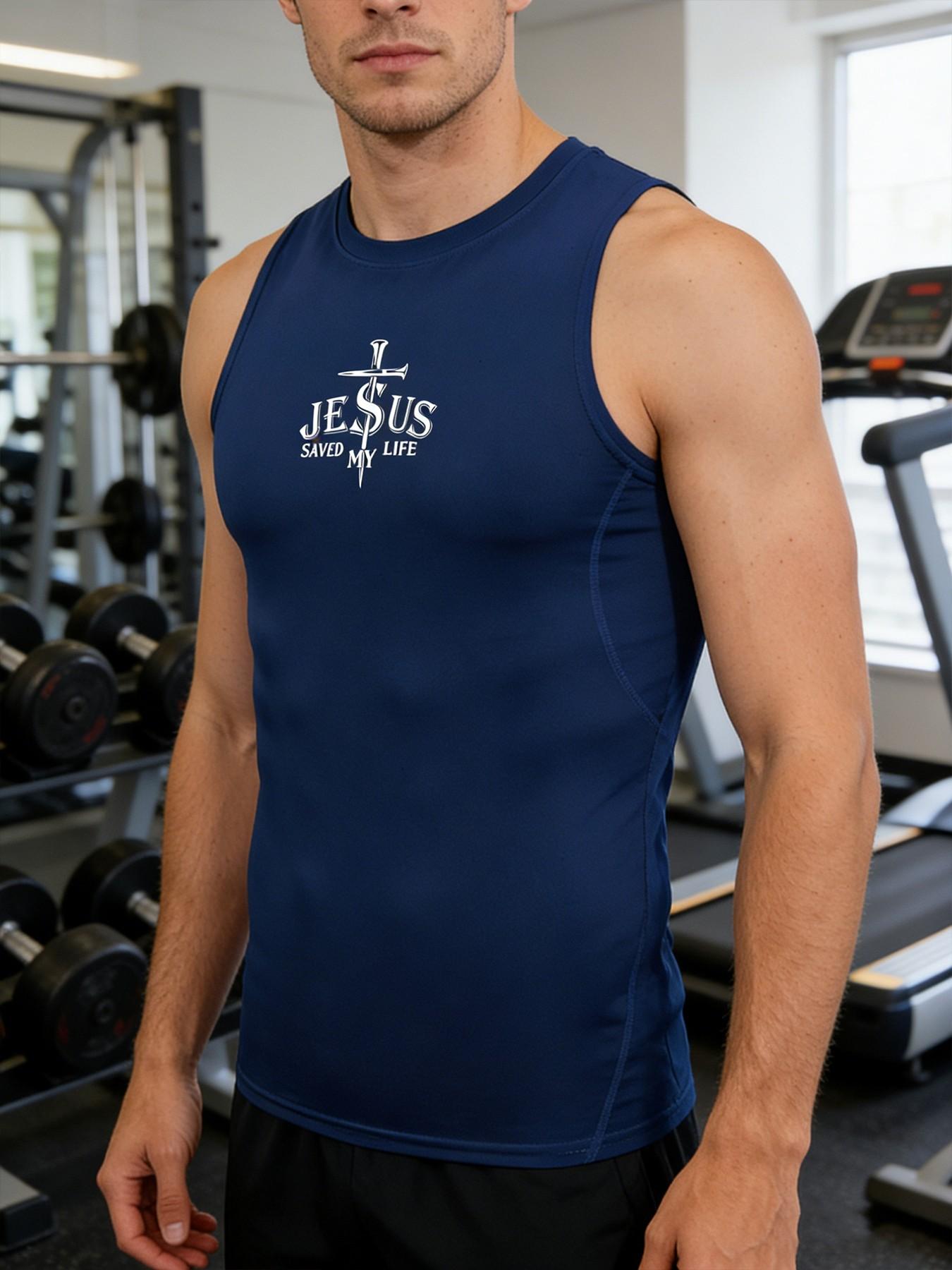 Y2K Compression Tank Top Men Jesus Cross Graphic Gym Workout Running and Fitness Shirt Quick Dry Tight Fitting Muscle Sleeveless Vest