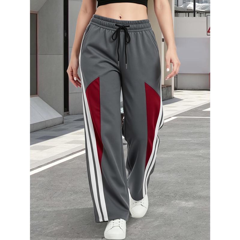 Women's Work Pants, Retro Street Style Wide Leg Jogging Pants, Elastic High Waist, Loose Wide Leg Silhouette, Suitable for Running, Fitness, Shopping