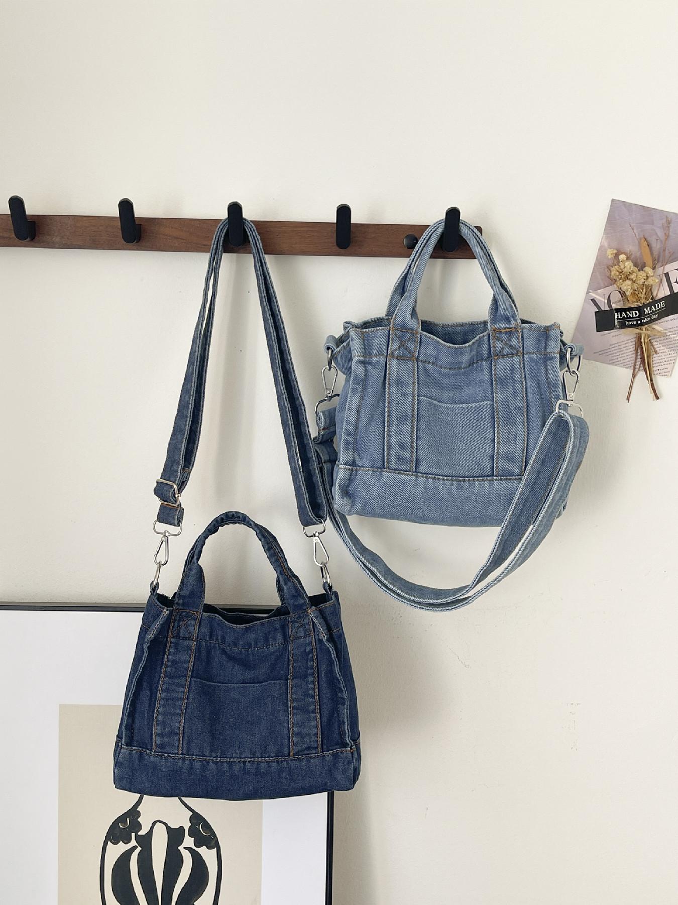 Women's lightweight vintage denim mini handbag, detachable and adjustable wide shoulder strap, small handheld denim wallet, casual daily crossbody bag suitable for daily commuting to work