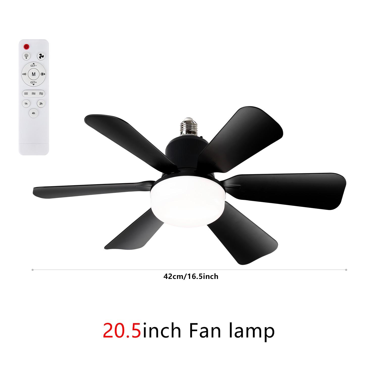 E27 Socket Fan Light Lamp, Adjustable Dimmable Timer, 3 Color Modes 3000k-6500k, Remote Control, Timer Functionality, Ideal for Bedroom/kitchen/living Room/dining Room/garage/walkway
