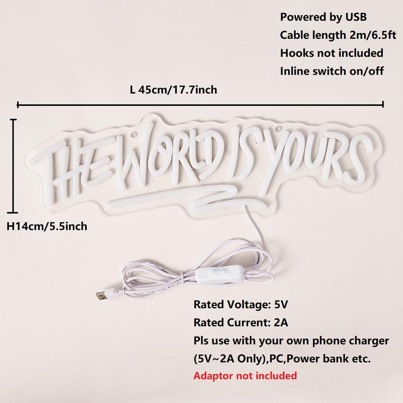 "The World Is Yours" Neon Sign, USB-Powered Light for Party and Room Decor, Unique Wall Art Lamp, Gift for Halloween, Christmas and Birthdays #TOP PICKS