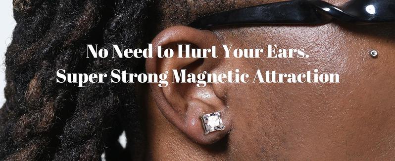 FASACCO 2 Pairs Stainless Steel Magnetic Stud Earrings for Men Women Non-piercing CZ Hypoallergenic 5-9MM