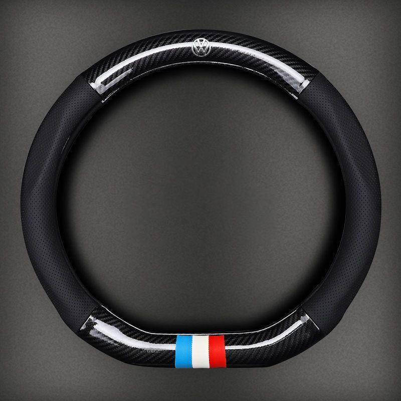 Car Carbon Fibre Steering Wheel Cover, Anti Slip Steer Handle Caps, Compatible with Vw Gti, Scirocco, Polo, Passat, Golf, Tiguan, Jetta, T-Roc, Beetle