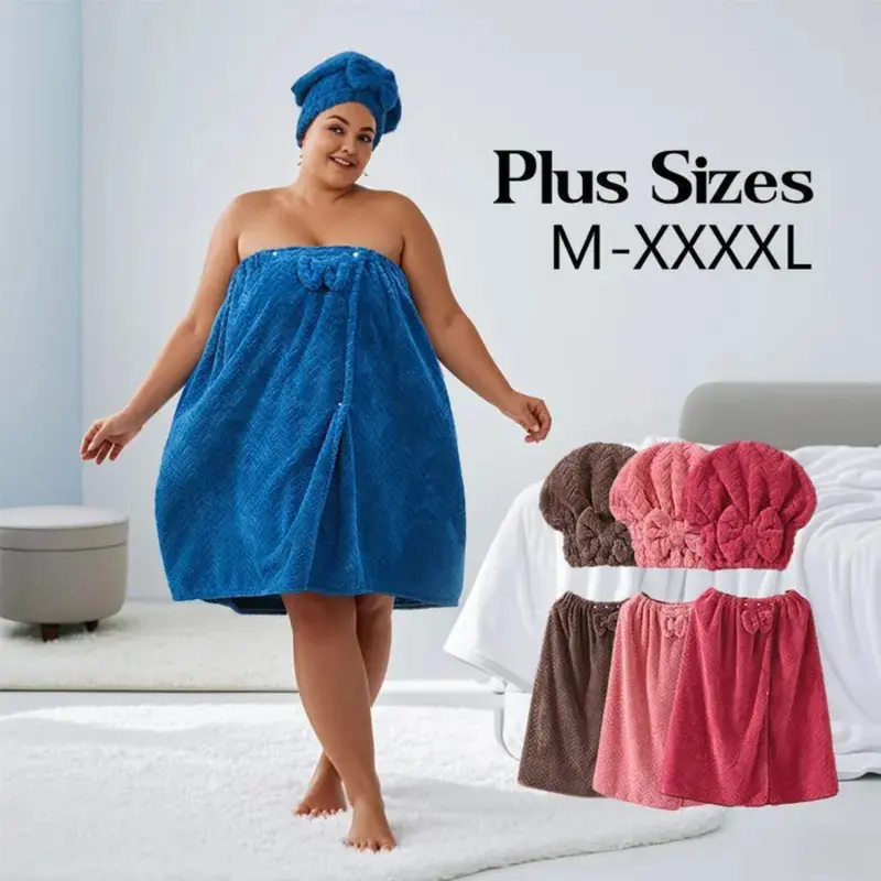 Plus Size Solid Brown 2Pcs Bathrobe Set M-XXXXL, Adjustable Pocket ...
