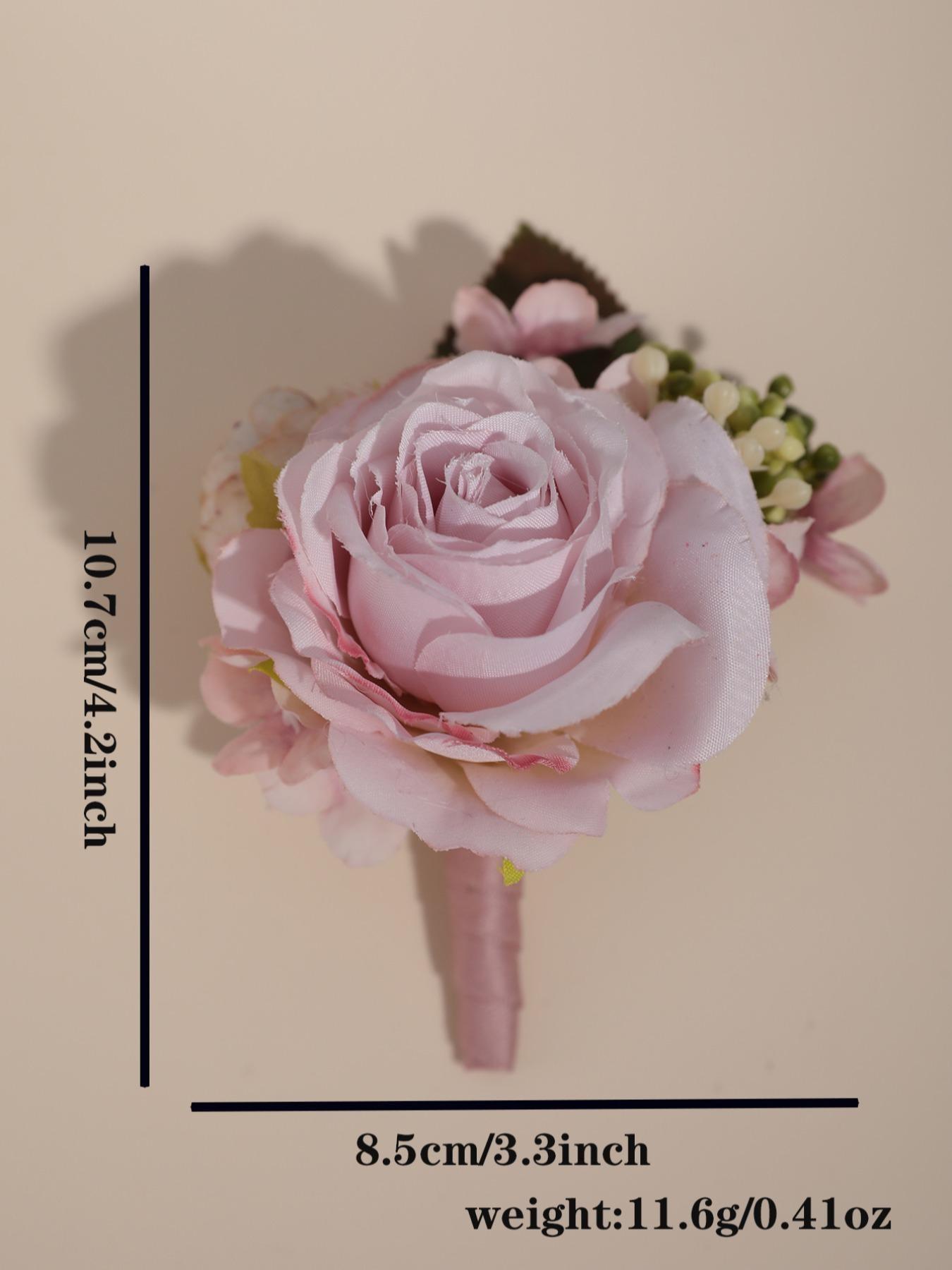 Artificial Rose Wedding Corsage with Leaves, Handmade Flower Brooch for Groom Bride Bridesmaid, Elegant Prom Party Hair Accessory