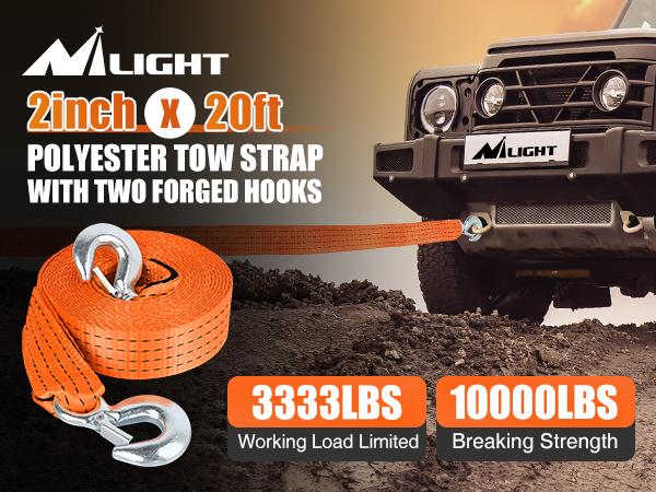 Nilight Tow Strap Heavy Duty with Safety Hooks 2”x20’ 10,000LBS Breaking Strength Towing Strap Rope for Trucks Vehicles Towing Accessories Cable Trailers Car  dealsforyoudays