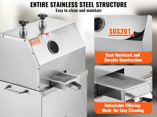 VEVOR Commercial Sugar Cane Juicer, 750W Electric Sugarcane Juicer Machine with 661LBS/H High Output, 3 Stainless Steel Rollers, Sugarcane Juice Press Extractor Squeezer on Wheels for Home/Commercial