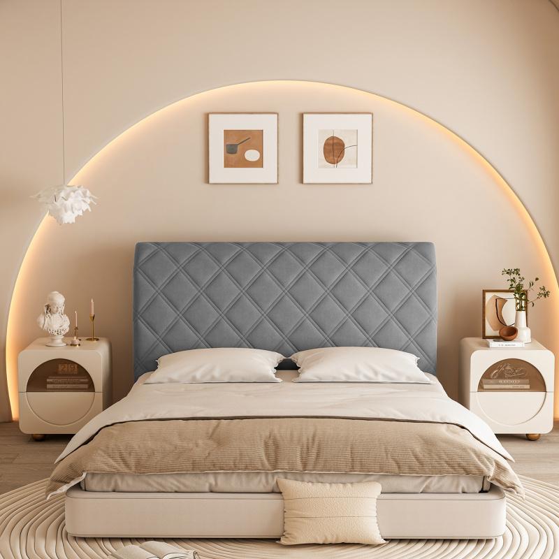 Diamond Grid Pattern Elastic Full Headboard Protector Cover, Polyester Material, Anti-Collision Dustproof Design, All Sizes, Soft Comfortable, Washable