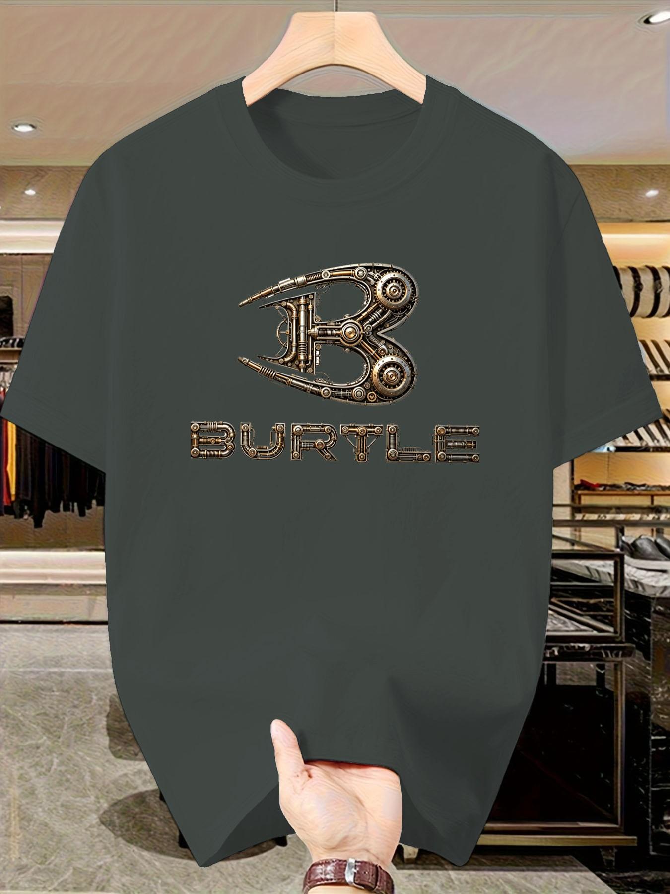 Bur Turtle Men's Steam Punk Mechanical Pattern T-Shirt, Short Sleeve Slim Fit Casual Top, Unique Design for Daily Wear