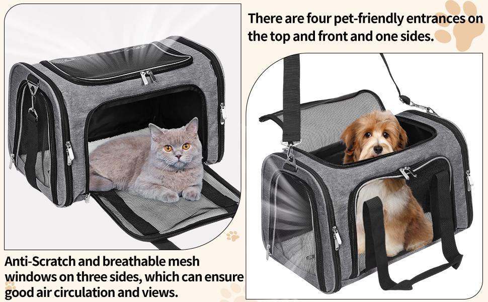 Soft-Sided Cat/Dog/Pet Carrier, Collapsible Pets Travel Carriers for Big Cats/Small Dogs with Shoulder Strap & Removable Mat, Mesh Puppy Carry Bag, Up to 16 Lbs
