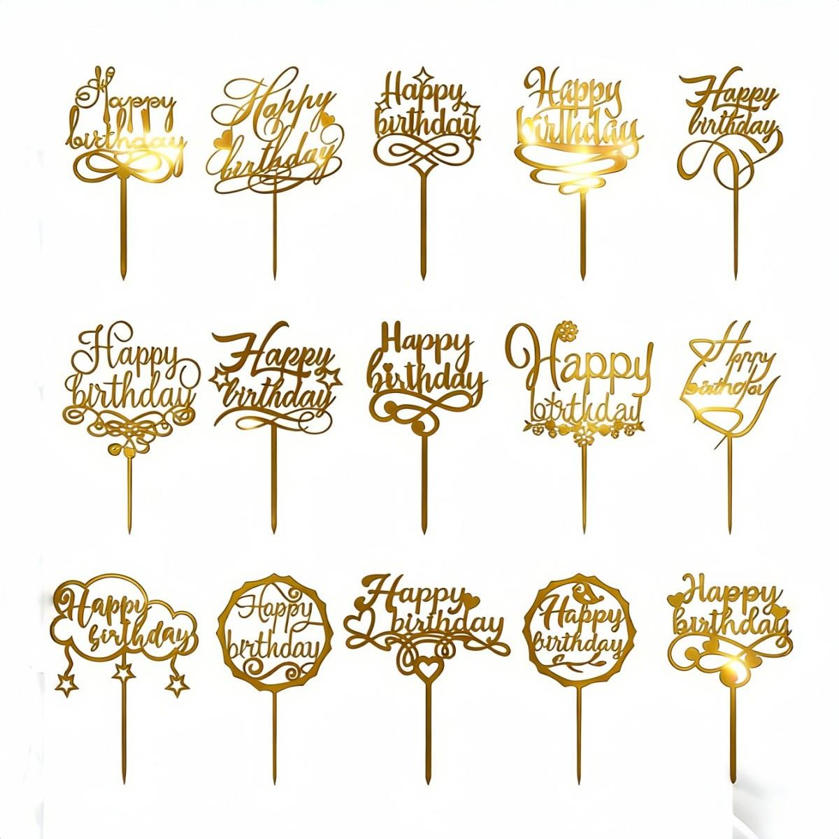 20 Pieces/set Style Happy Birthday Acrylic Cake Decorations, Party Cake Insert Set, 20 Styles, Birthday Cake Decoration Kit