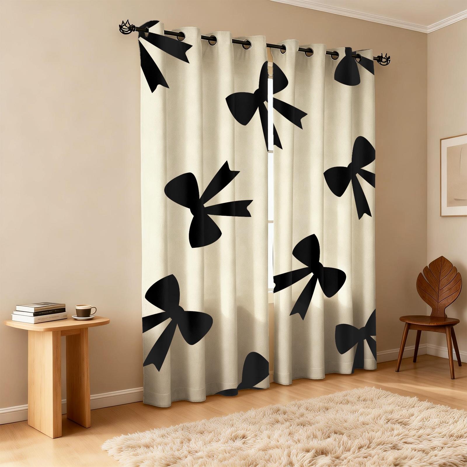 2Pcs INS Style Bow Curtains, Gentle Girly Design, High Shading Smooth Drape, Ideal for Influencer Bedroom Living Room Backdrop Decor