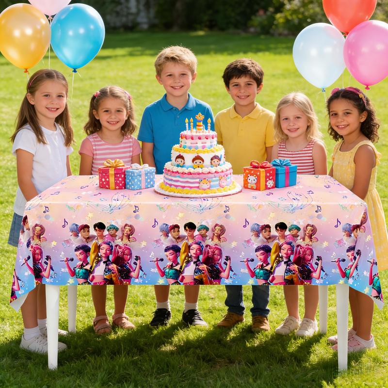 K-Pop Hunter Girl Party Tablecloth, Disposable Waterproof Stain-Resistant Table Cover, Perfect Gift for Friends and Couples