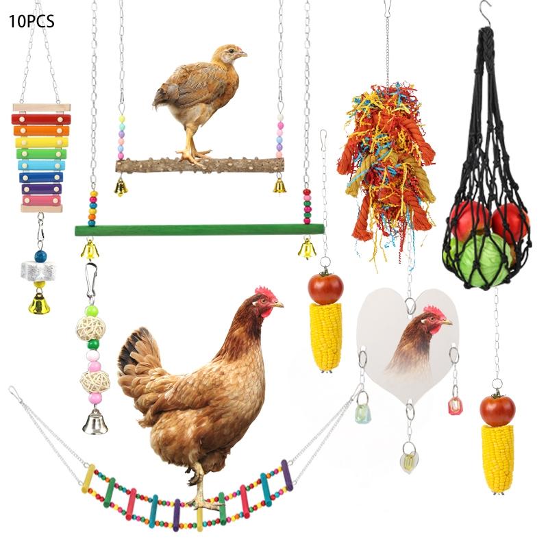 Random Color Chicken Swing & Feeder Net, Chicken Swing & Feeder Net Wood Bird Grinding Teeth Toy, Farm Animal & Poultry Supplies