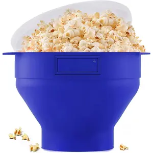The   Microwaveable  Popcorn Popper, Microwave Popcorn Popper, Collapsible Microwave Popcorn Maker Bowl, No Oil Required, Use In Microwave, Dishwasher Safe (Blue)