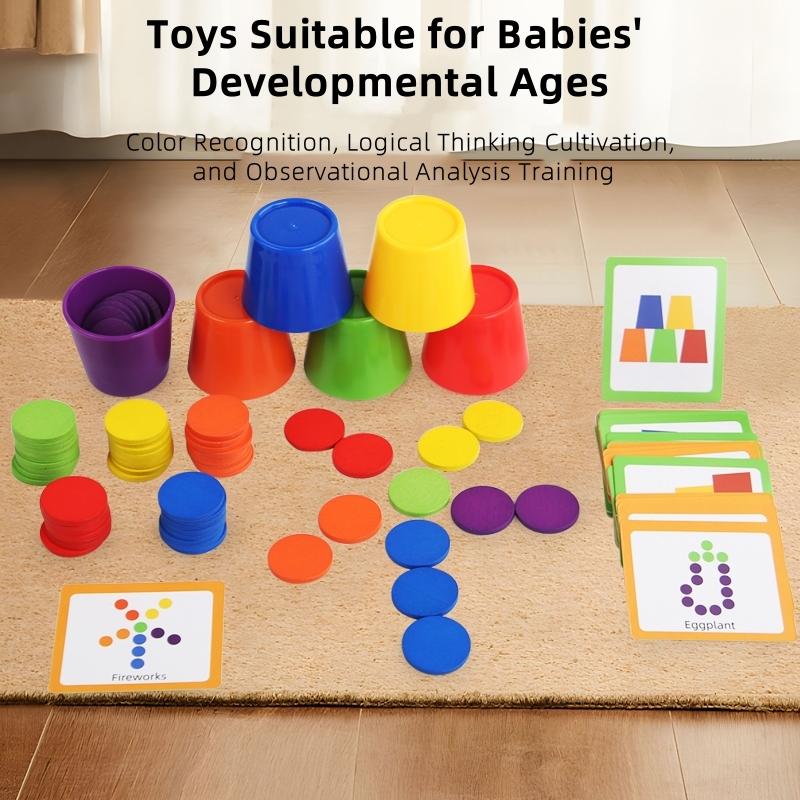 Color Sorting Cups and Memory Discs Game, Shape Sorter, Color Recognition Matching Logic Thinking Training, Fine Motor Skills, Hand Eye Coordination