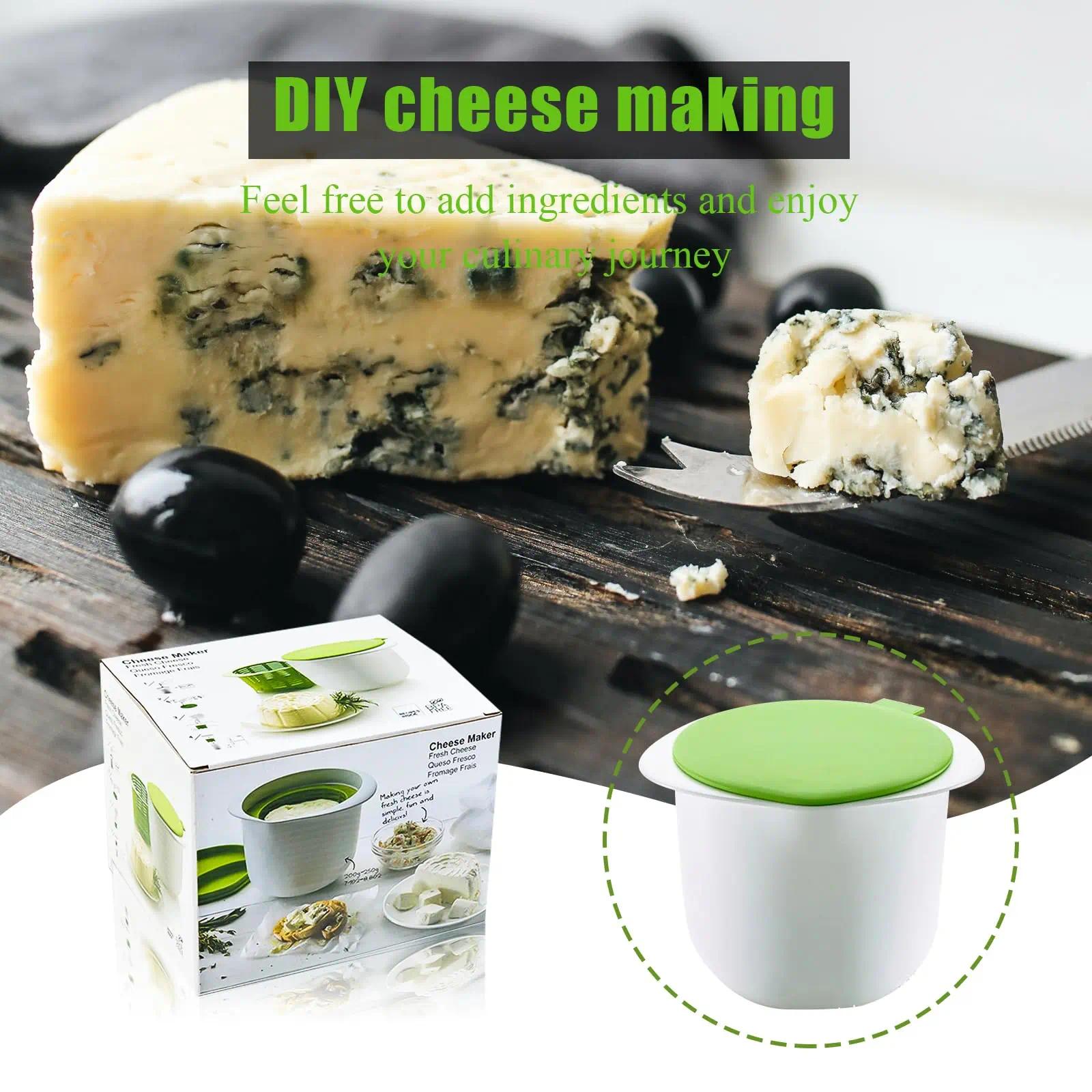 Cheese-Making Kit Featuring a Mold Set, a Tofu Press with a Filter Drain, And User-Friendly Supplies for Crafting Cheese at Home, Including a Green Cheese Mold Stamper