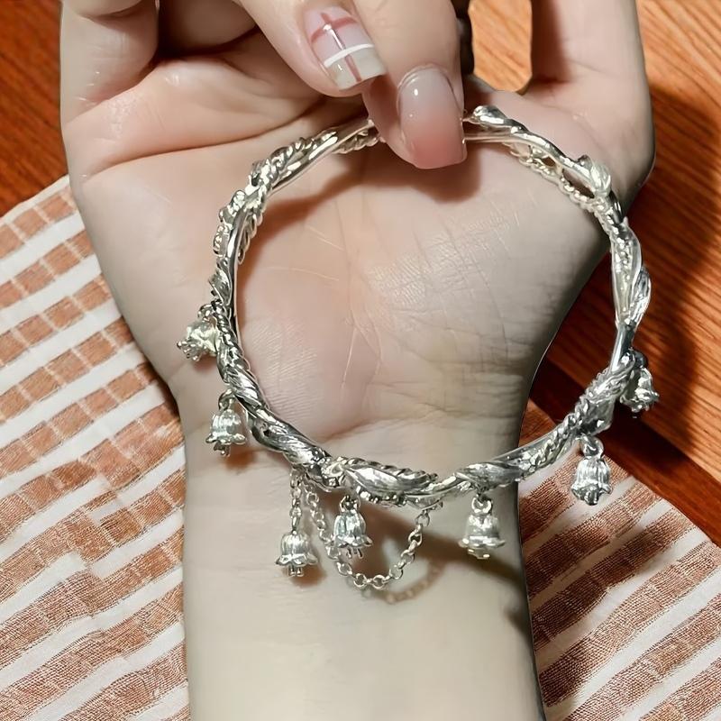 Full Silver s999 bangle Sterling Silver bangle Ladies Open bangle can be freely adjusted size for girlfriend's birthday holiday gift Silver weight 36g / 1.26oz