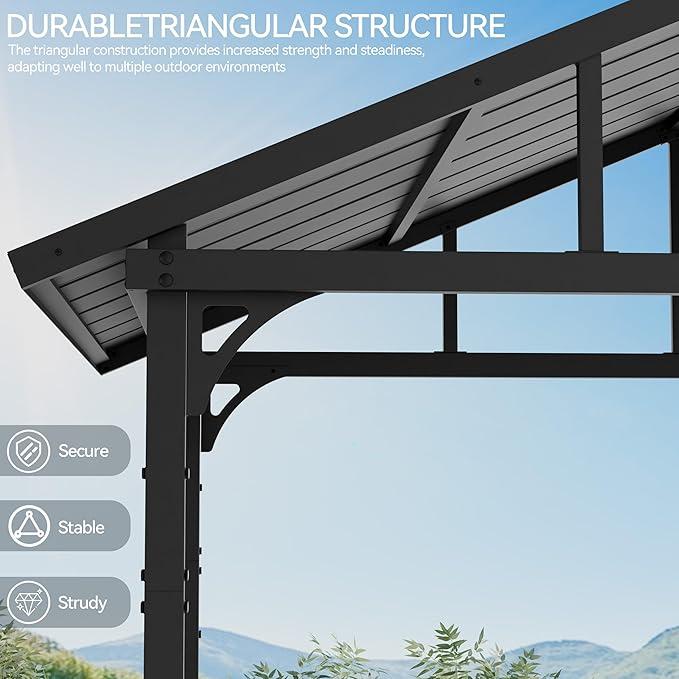 Kullavik 8’x5’ Hardtop Grill Gazebo Black  - Special for Outdoor Barbecue, Aluminum BBQ Gazebo with 2 Side Shelves, Suitable for Outdoor Grilling Station (Iron Top / Polyester Top)