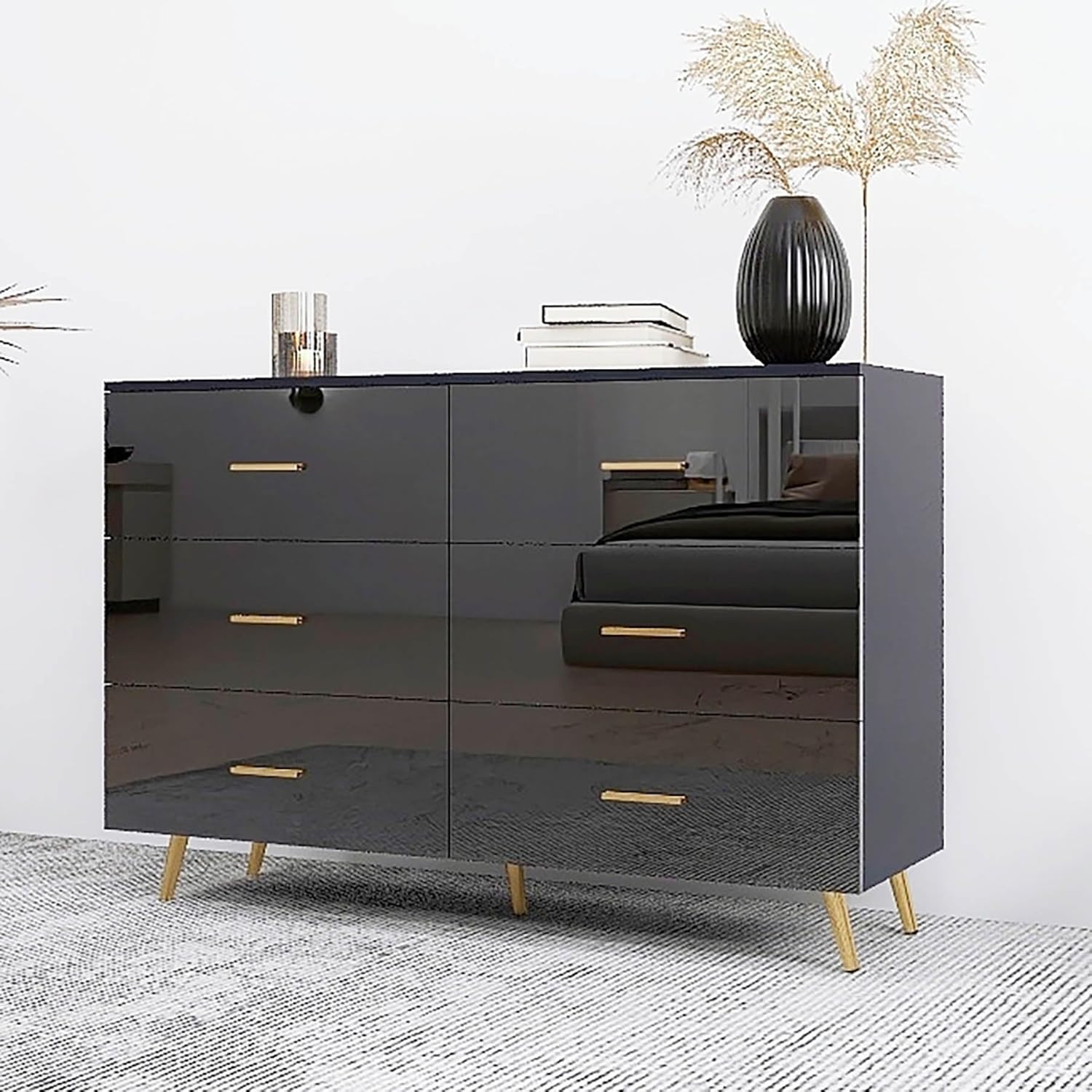 6 Drawer Dresser, 31" Tall Dresser & Chest of Drawers, High Glossy Modern  Dresser with Golden Handle and Legs, Vertical Dresser Storage Cabinet for  Living Room, Entryway, Hallway, (Black) - TikTok Shop