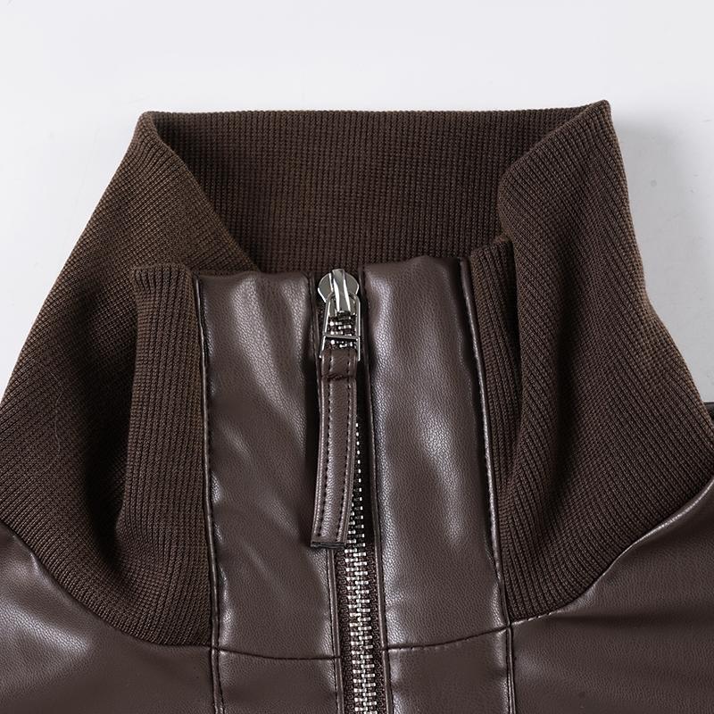 Women's High Neck Zipper Leather Jacket, Long Sleeve Loose Fit Coat, Fall & Winter Street Style Motorcycle Windbreaker