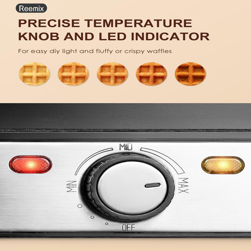 4-Slice Belgian Waffle Maker, 3 Browning Levels with Nonstick Square Waffler Iron Plates, 1200 Watts, Compact Design for Easy Storage, Stainless Steel/Black